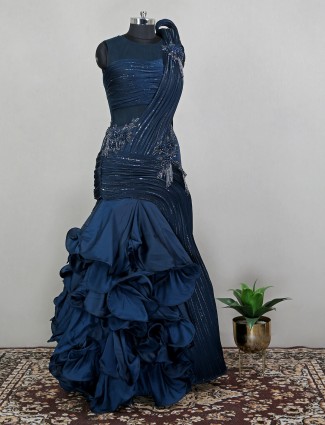 Awesome wedding and reception wear georgette gown in navy