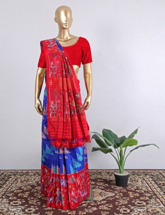 Azure blue wedding events patola silk sari for women