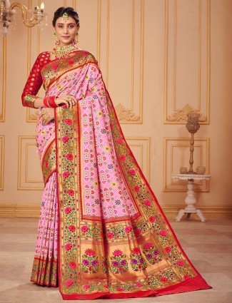 Baby pink amazing wedding ceremonies sari in patola silk