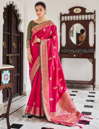 Banarasi silk saree for wedding functions in charming magenta