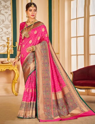 Banarasi silk wedding ceremonies elegant sari in hot pink