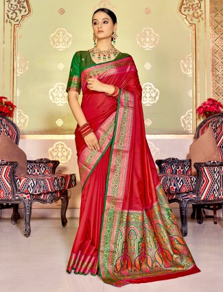 Banarasi silk wedding season saree in attractive apple red