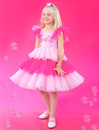 BARBIE pink net layered frock 