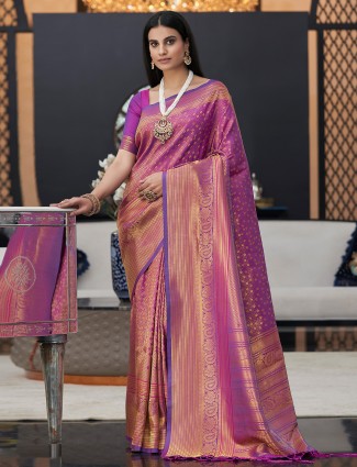 Beautifiul purple wedding occasions saree in kanjivaram silk