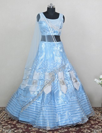 Beautiful baby blue net designer lehenga choli for wedding
