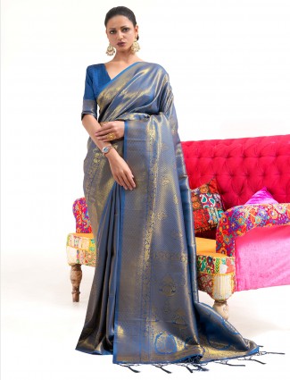 Beautiful ink blue saree for wedding occasions