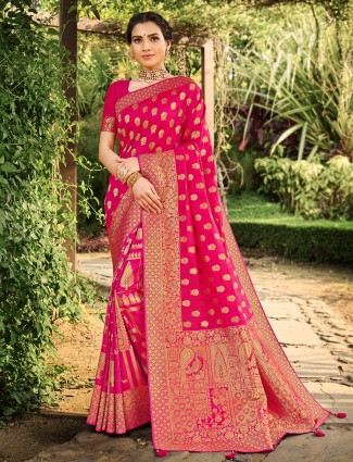 Beautiful magenta color banarasi Silk wedding saree