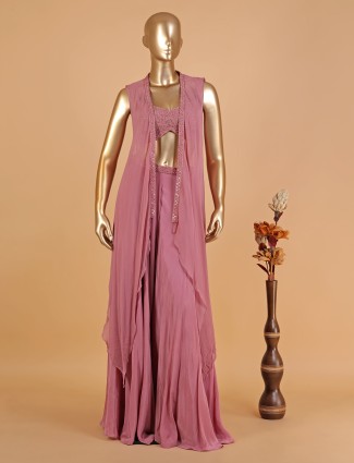 Beautiful pink georgette jacket style palazzo suit