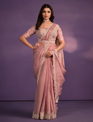 Beautiful pink pre-stitched saree