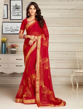 Beautiful printed red georgette festive saree