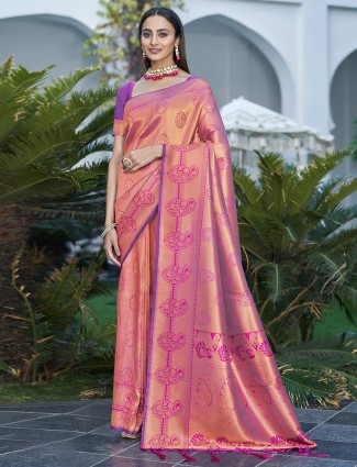 Beautiful purple kanjivaram silk wedding saree