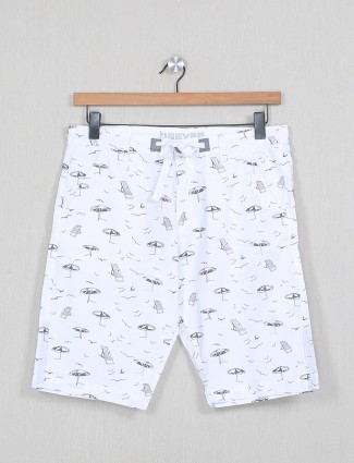 Bee Vee printed white cotton shorts
