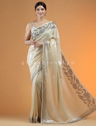 Beige amazing party sari in sequins fabric