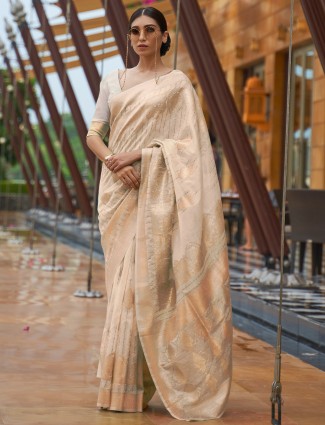 Beige charming designer wedding saree in silk