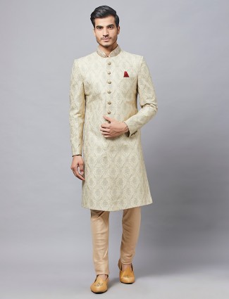 Beige color silk indo western for wedding functions