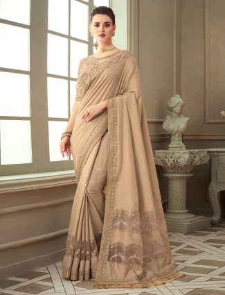 Beige festive and party events raw silk saree