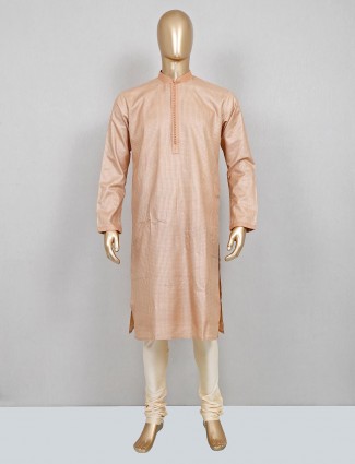 Beige festive wear cotton silk textured kurta suit