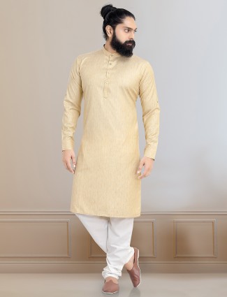 Beige festive wear kurta set in cotton