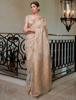 Beige hue cotton silk saree for wedding ceremonies