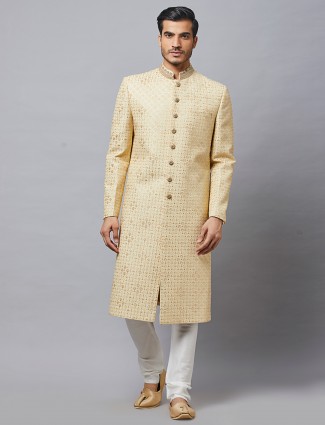Beige silk fabric sherwani special for wedding