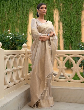 Beige special linen saree for wedding sessions