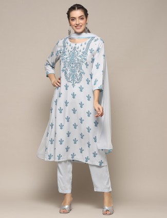 BIBA sky blue rayon cotton kurti set