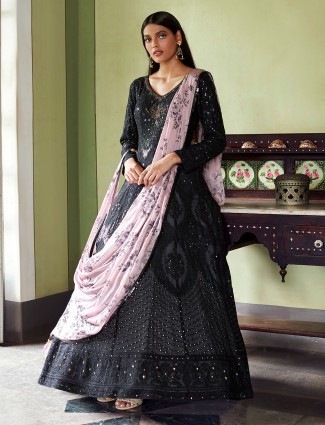 Black color salwar suit in silk fabric for wedding event