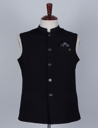 Black colored sold waistcoat in terry rayon