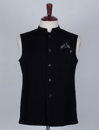 Black colored solid waistcoat in terry rayon