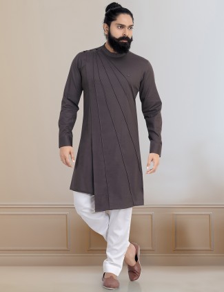Grey cotton festive wear kurta for mens