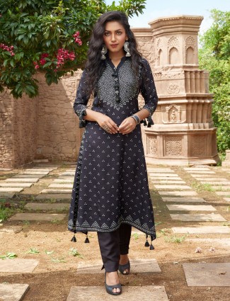 Black cotton festive wear printed kurti for women 