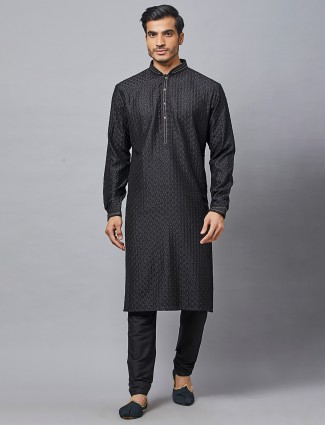 Black designer cotton silk festive wear kurta suit