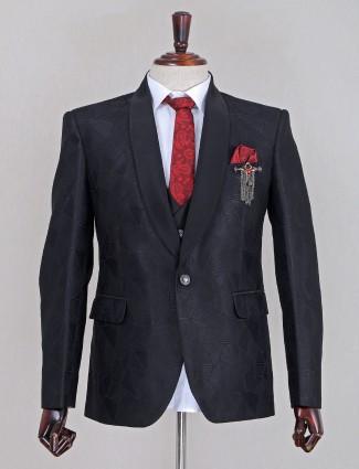Black designer terry rayon coat suit for mens