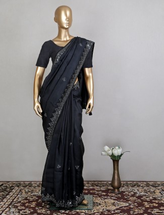 Black designer tissue silk sari