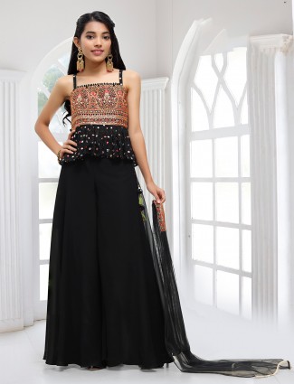 Black palazzo suit for girls with aabla details