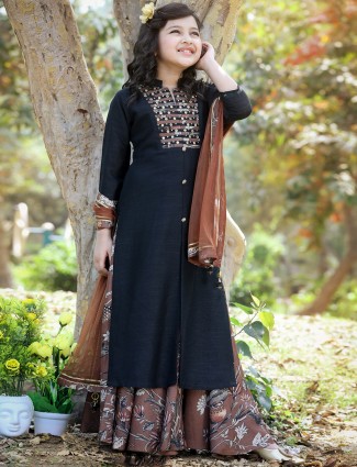 Black punjabi style palazzo suit for girls in cotton