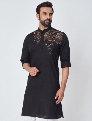 Black simple cotton kurta special for festive sessions