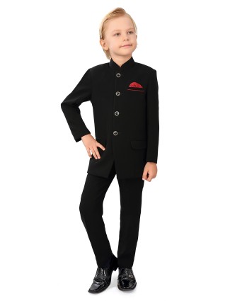 Black solid terry rayon jodhpuri coat suit for party