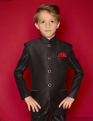 Black terry rayon party occasions jodhpuri coat suit