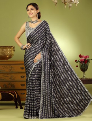 Black wedding event silk saree with ready made blouse