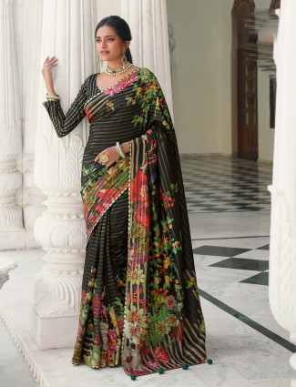 Black wonderful designer printed cotton saree for women