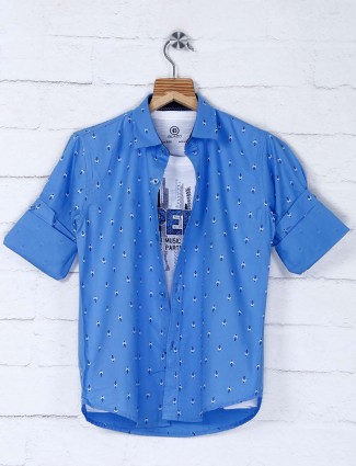 Blazo blue printed cotton fabric shirt