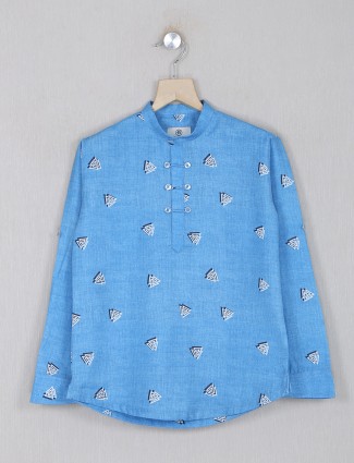 Blazo blue printed slim fit boys shirt