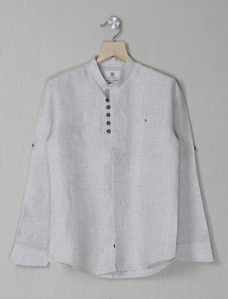 Blazo cotton beige stripe kurta style shirt