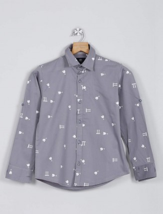 Blazo grey printed casual cotton boys shirt