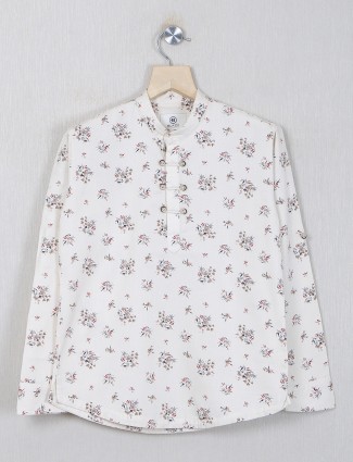 Blazo kurta style printed cream casual wear shirt for boys
