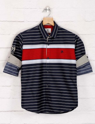 Blazo navy stripe pattern slim fit shirt