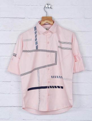 Blazo peach printed cotton casual shirt