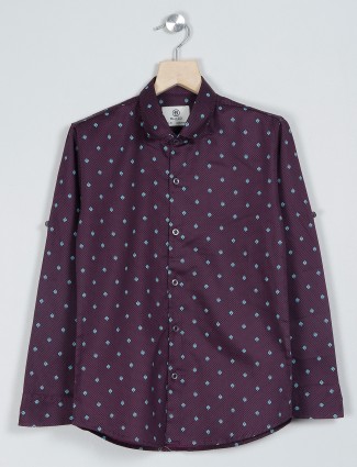Blazo printed purple cotton shirt for boys