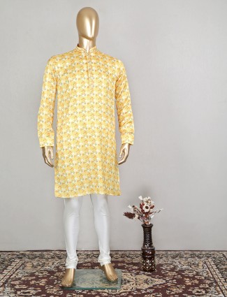 Blonde yellow printed kurta suit in cotton